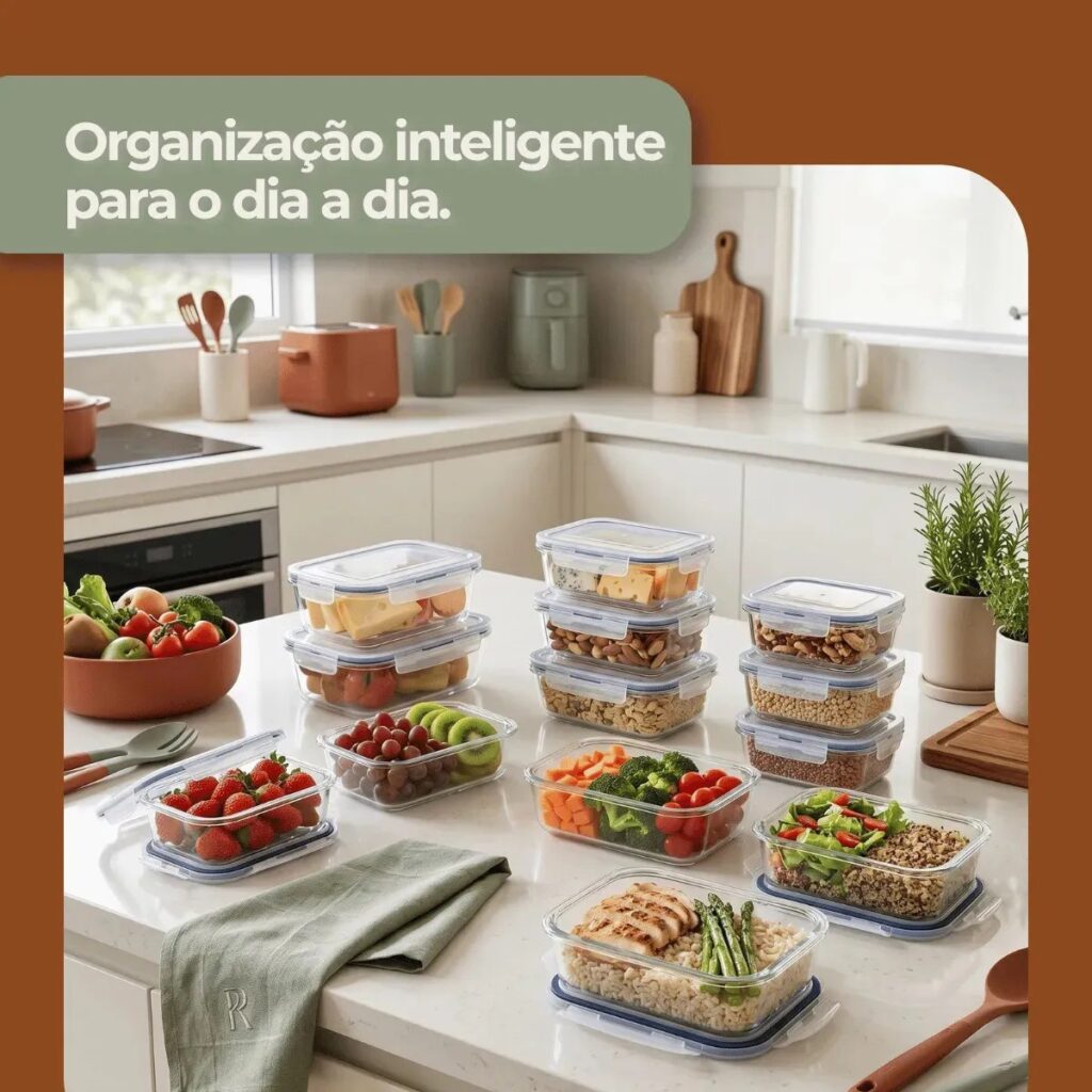 Oferta: Kit 10 Pote De Vidro Marmita Hermético 640ml Freezer Fitness Rishon - Tubarão Digital