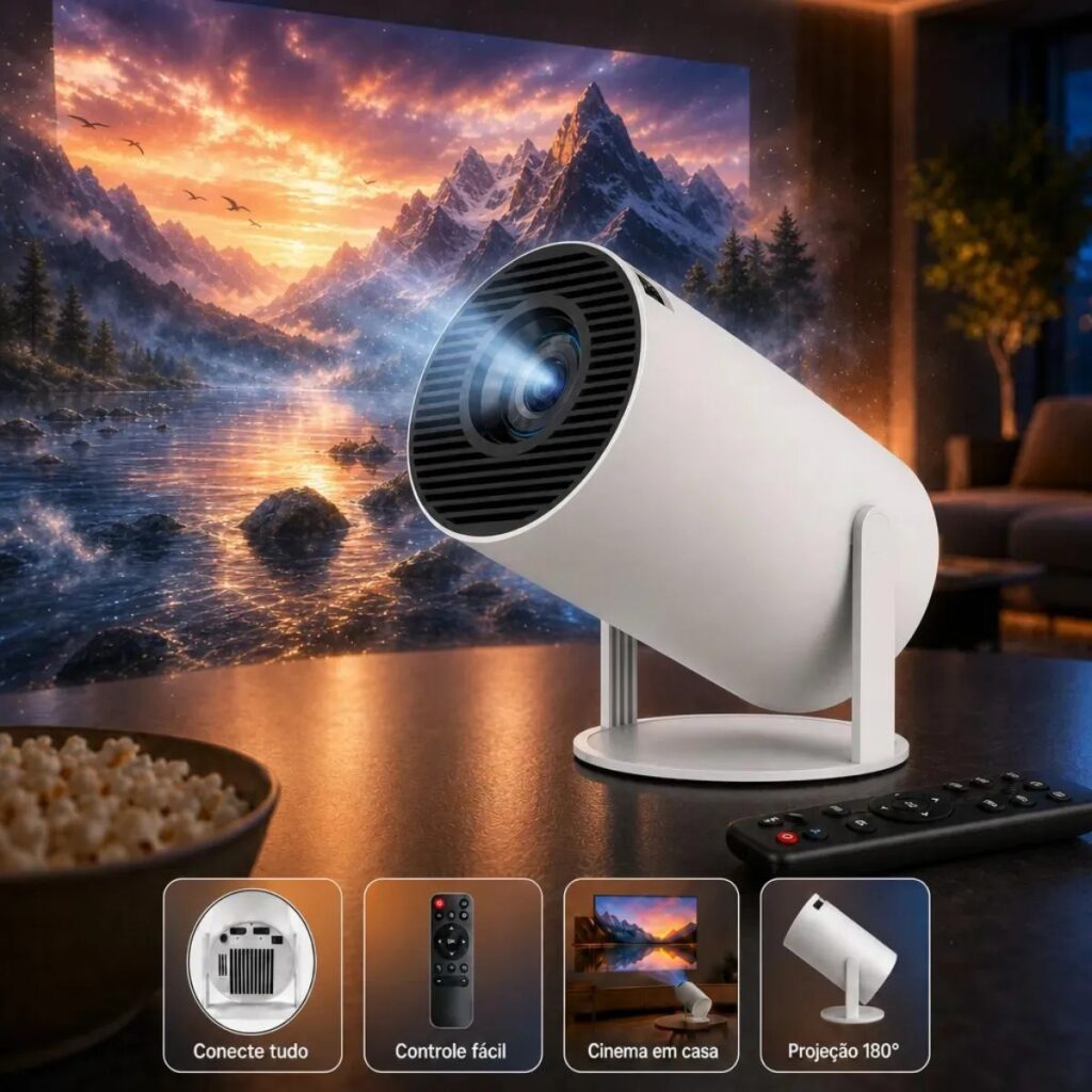 Oferta: Projetor Portátil HY300 Mini 4K Compatível Android 11 Wi-Fi 5G Bluetooth Smart Portátil Rotação 180° Tela Grande para Filmes Séries Jogos Aulas e Apresentações Home Theater Cinema - Tubarão Digital