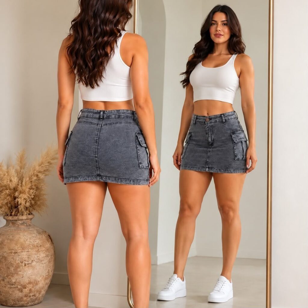 Oferta: Saia Cargo Feminina Com Elastano Levanta Bumbum Cintura Alta - Tubarão Digital